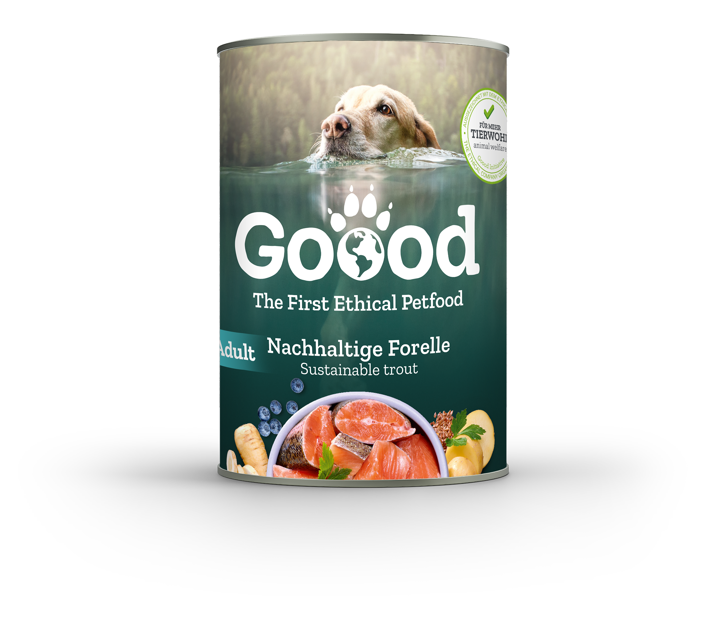 GD_Dose_400g_Forelle_1 Pâtée Goood Truite pour chiens